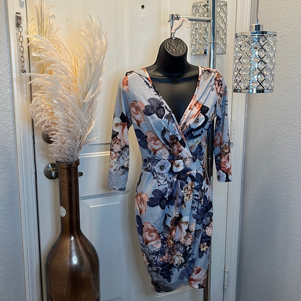 Multicolor floral dress, pink, lavender, purple